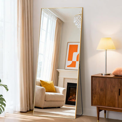 DUMOS 64"x21" Arched Full Length Floor Mirror, Full Body Mirror with Stand, Shatterproof Tempered Glass, Modern Aluminum Alloy Frame, Free Standing or Leaning for Home Decor, Gold