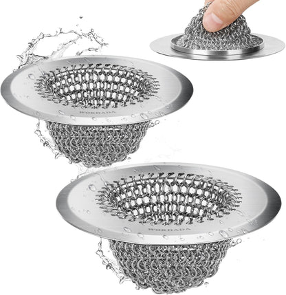 WOKDADA Upgraded Sink Drain Strainer, Patented Reversible Chain Mail Mesh | Anti-Slip Ring, Fast Drainage, Reversible Flip Clean, Rust-Proof, Universal 4.4-Inch, Large Capacity, Garbage Disposal Fit