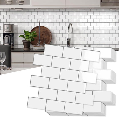 10-Sheet Thick Peel and Stick Kitchen Backsplash Tiles(Green,12"×12") | 3D Subway Waterproof Self-Adhesive Wall Tile Stick on Backsplash for Kitchen and Bathroom
