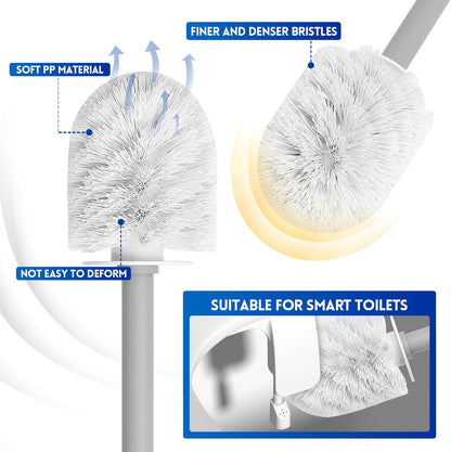 Toilet Brush and Holder Set, Silicone Toilet Bowl Brush, Bathroom Accessories, Durable Toilet Scrubber Bristles, Compact Size for RV, Wall Mountable, Drip-Proof, Deep Cleaning. (White)