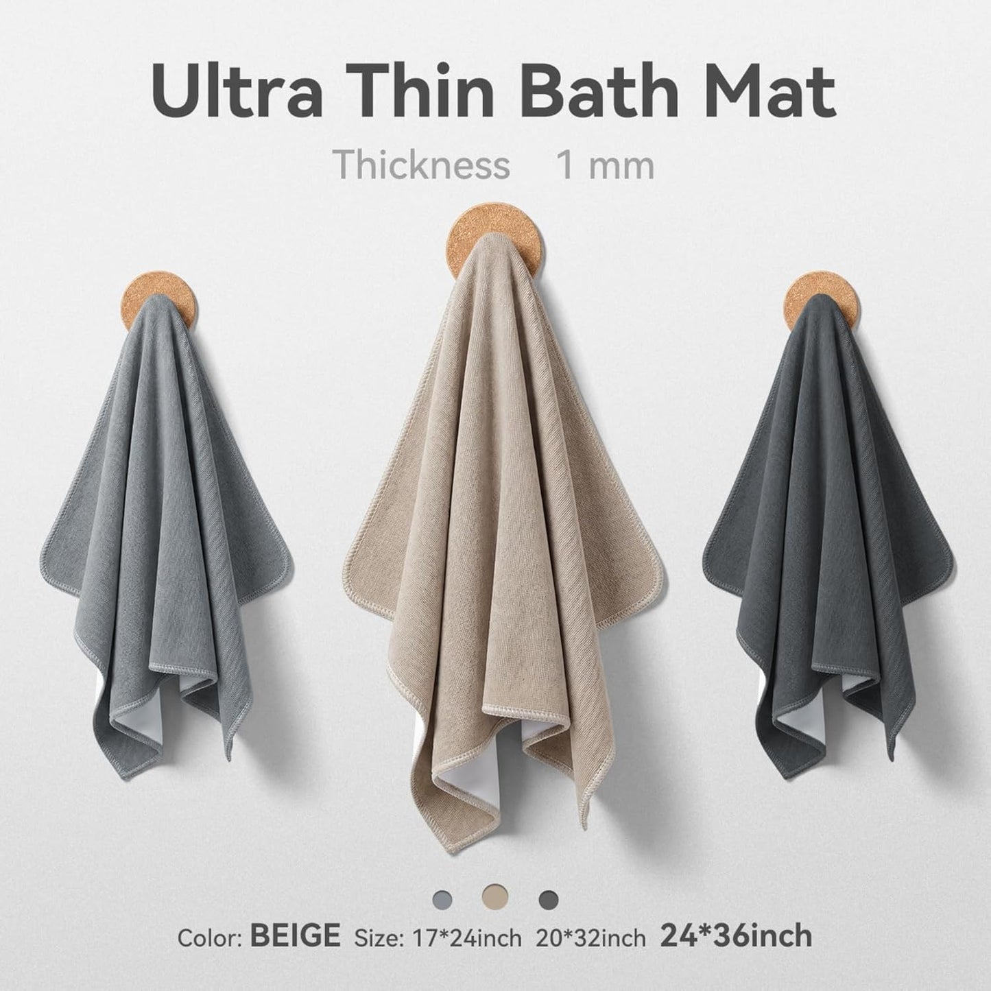 MontVoo Ultra Thin Bath Mat, Super Absorbent Bathroom Mat, Quick Drying Bath Rugs for Bathroom, Machine Washable Non-Slip Bathroom Rug Front of Bathtub, RV, Shower Room, Sink, (17x24, Grey, 1Pack)