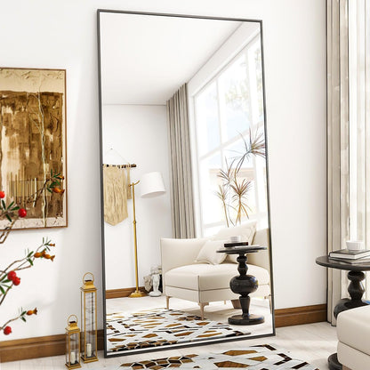 VooBang Mirror Full Length - 21" x 57" Floor Mirror with Stand, Aluminum Alloy Frame Full Body Mirror, Standing Hanging or Leaning Against Wall for Bedroom and Living Room, Black