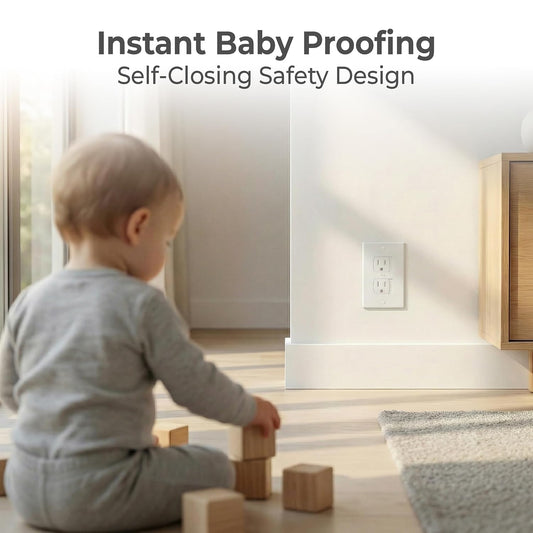 4-Pack Self-Closing Outlet Covers Baby Proofing - for Standard Single Screw & Decorator 2-Screw Outlets - Child Proof Sliding Outlet Covers