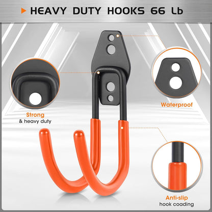 Hose Hanger Wall Mount 2 Pack,Heavy Duty Hose Holder with Screws Metal Hose Hangers for Outside,Hose Rack Suitable for Garage,Garden and Yard,Black