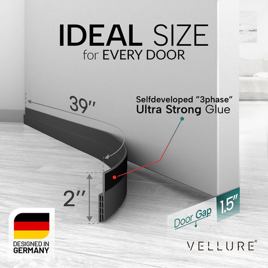 Vellure® Door Draft Stopper for Bottom of Door - Premium Door Sweep for Bottom of Door/Weather Stripping Door Seal (Save Energy – installs Quickly and Easily) Door Strip Ideal for