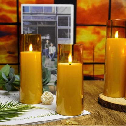 kakoya Flickering Flameless Candles Battery Operated with Remote and 2/4/6/8 H Timer Plexiglass Led Pillar Candles Pack of 9(D2.3 xH5.5 6.5" 7.5") with Realistic 3D Wick Candles for Home Decor(Ivory)