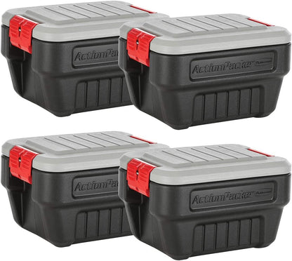 Rubbermaid ActionPacker 35 Gallon, Made in USA, Lockable Plastic Storage Bin with Lid and Wheels- Outdoor, Industrial, Rugged, Camping Gear and Truck Bed Storage - Gray and Black