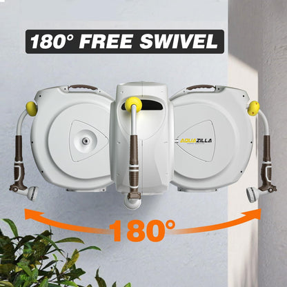 Retractable Garden Hose Reel, 5/8 in 65+6 ft, Heavy Duty Wall Mounted Water Hose Reel, Spring Power Automatic Rewind, Any Length Lock, 180° Swivel Bracket, 10 Pattern Spray Nozzle