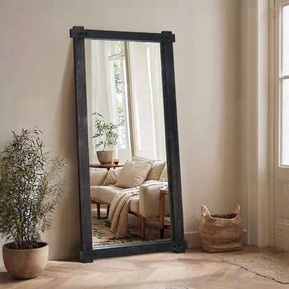 65x24 Inch Full Length Mirror, Pine Frame Full Body Standing Mirror with Metal Decorative, Black