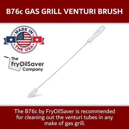 Gas Grill Tube Cleaner with Spring Stem - Premium Venturi Brush for Burner Maintenance - Cleans Grease, Debris - Prevents Blockage, Flare-Ups & Heat - Long, Bendable Design B76C by FryOilSaver Co.
