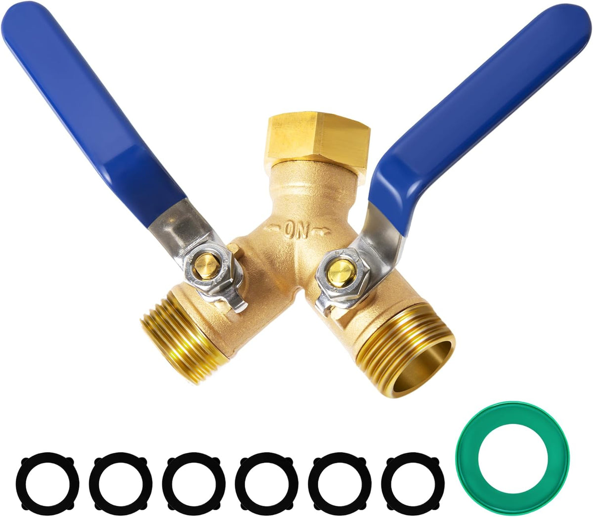 360° Swivel Garden Hose Splitter 2 Way, Solid Brass Water Hose Splitter with Dual Shutoff Valves, 3/4" GHT Thread Leak-Proof Hose Connector for Outdoor Faucet Lawn, Irrigation & Washing