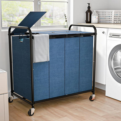 180L (47.55 Gal) Laundry Sorter 3 Section, Rolling Laundry Basket with Lockable Wheels and Lid, Laundry Hamper with 3 Separated Removable Bags Dirty Clothes Hamper for Laundry Room Organizer, Black