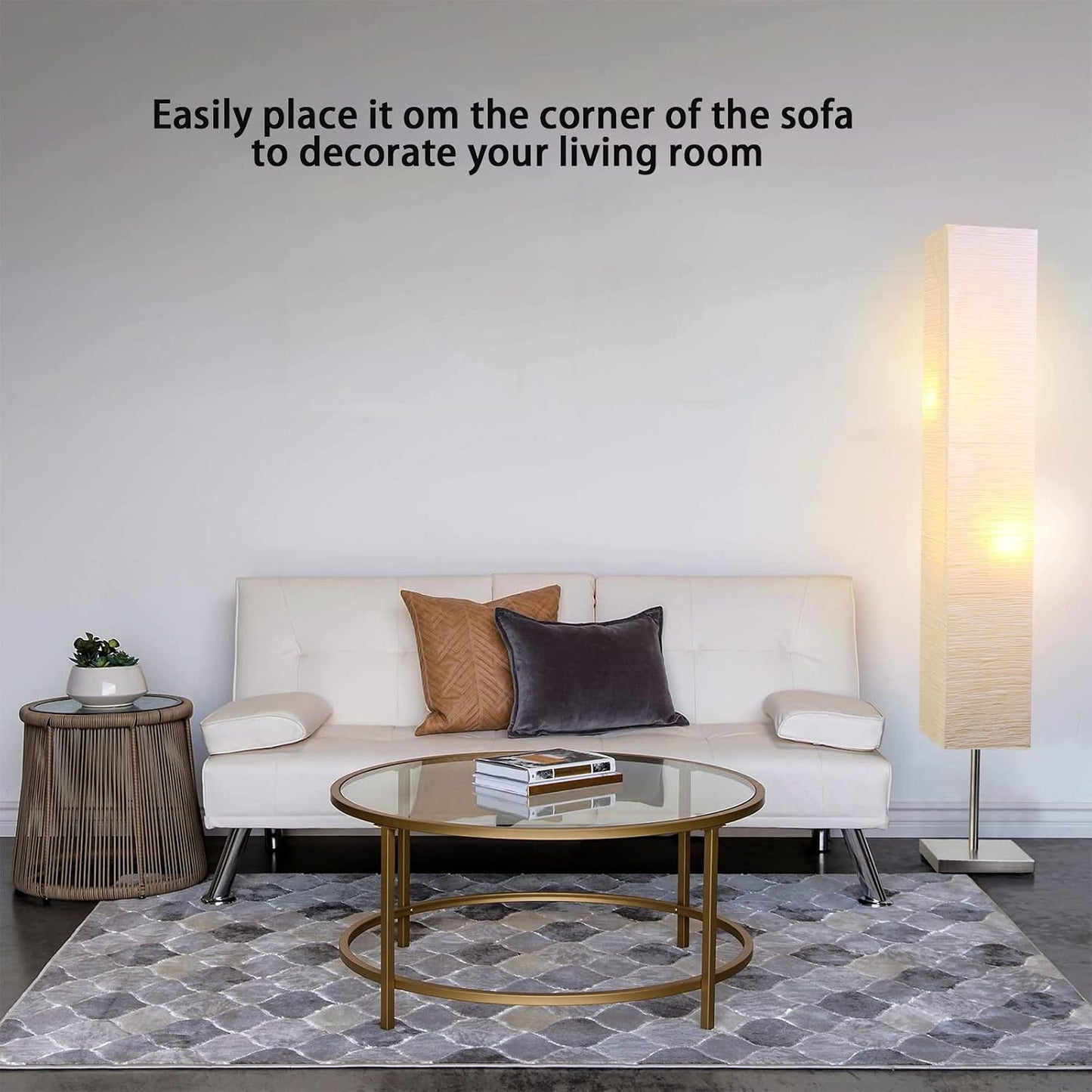 Modern Floor Lamp, Dimmable 3 Levels Brightness Paper Tall Lamp Standing Lamps with Lampshade, 55'' Minimalist Floor Lamps for Office, Kids Room, Reading, Home Decor (White)
