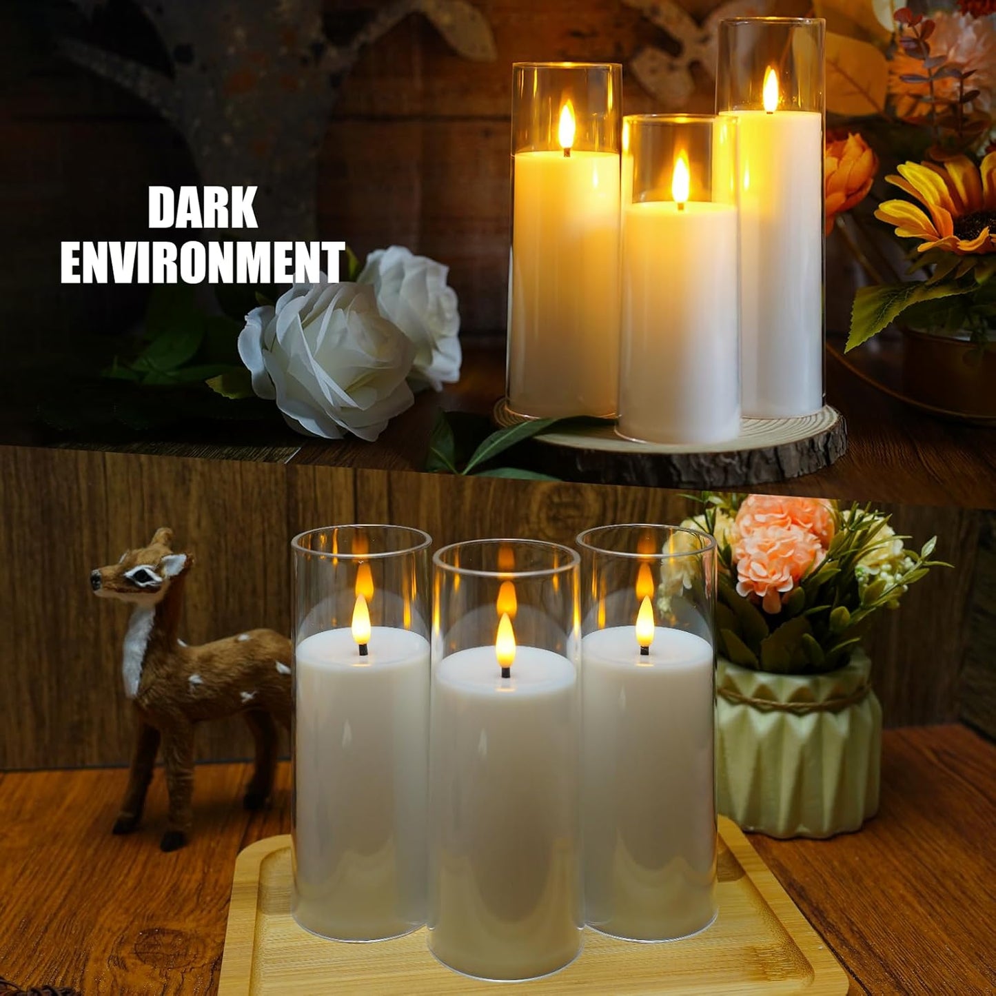 kakoya Flickering Flameless Candles Battery Operated with Remote and 2/4/6/8 H Timer Plexiglass Led Pillar Candles Pack of 9(D2.3 xH5.5 6.5" 7.5") with Realistic 3D Wick Candles for Home Decor(Ivory)