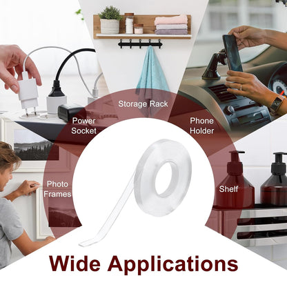 HARFINGTON Double Sided Nano Tape 10FT x 2" x 0.04" Multipurpose Removable Clear Mounting Tape Washable Waterproof Picture Hanging Adhesive Strips for Walls Carpets Posters Decor
