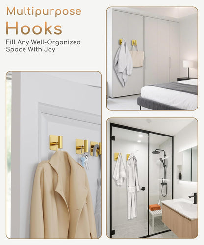 Aikzik 4 Pack Large Heavy Duty Wall Hooks - 26lb Max, Stainless Steel Adhesive Towel Hook, Shower Hooks for Hanging Towel, Coat, Robe, Wall Hook for Use in Bathroom, Kitchen and Door, Matte Black
