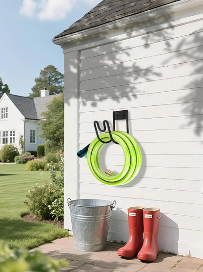 Metal Garden Hose Holder, Sturdy Wall Mounted Water Hose Hanger, Solid Hose Hook for Garden Garage Water Hose/Extension Cords/Vacuum Lines (White)