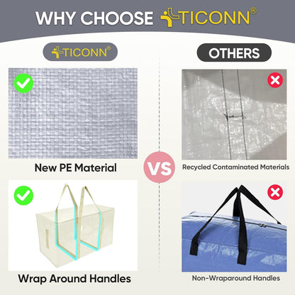 TICONN 4 Pack Extra Large Moving Bags Heavy Duty with Zippers & Carrying Handles, Durable Storage Bags Moving Boxes for Closet Organizers and Storage (4 Pack, Blue)