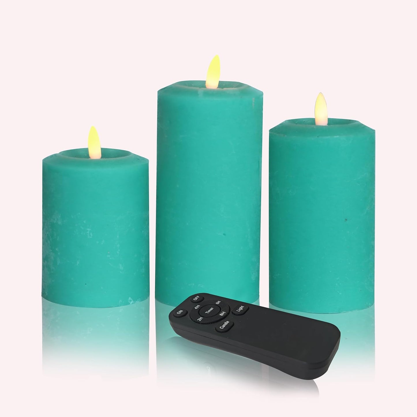 Battery Operated Flameless Candles with Remote Timer Real Wax Realistic Bright Flicker Flickering Electric Electronic LED Pillar Lights Home Wedding Party Decorations Set of 3 Rustic Texture Gray Grey