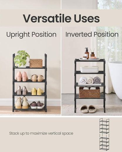 SONGMICS Shoe Rack, 6-Tier Shoe Organizer, Metal Storage Shelf, Upright or Upside Down, for 24-30 Pairs, Stackable, for Entryway, 11.8 x 36.2 x 42.7 Inches, Black ULSA306BH01