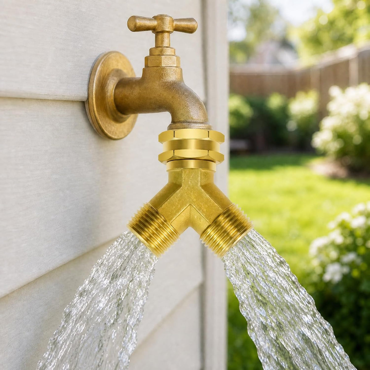 Angry Pony Spigot Splitter 2 Way, GHT 3/4 Hose Spigot Splitter for Garden | for Sprinkler/Yard Lawn Irrigation,Brass Hose Y Splitter,Swivel Joint,Wide Flow Port,Firm Connection,Easy Install,Leakproof