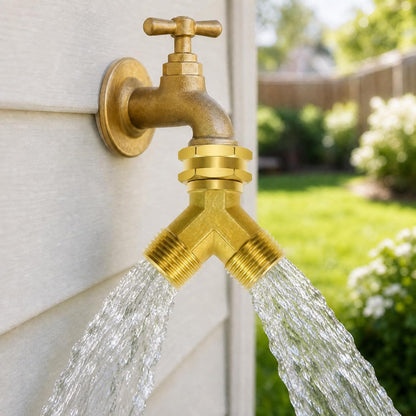 Angry Pony Spigot Splitter 2 Way, GHT 3/4 Hose Spigot Splitter for Garden | for Sprinkler/Yard Lawn Irrigation,Brass Hose Y Splitter,Swivel Joint,Wide Flow Port,Firm Connection,Easy Install,Leakproof