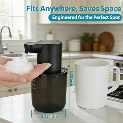 Automatic Foaming Soap Dispenser for Bathroom: 4-Level Adjustable Countertop/Wall Mount Hand Soap Dispenser, 13.5oz/400ml Type-C Rechargeable – Suitable for Kitchen, Bathroom, Office, Hotel (Black)