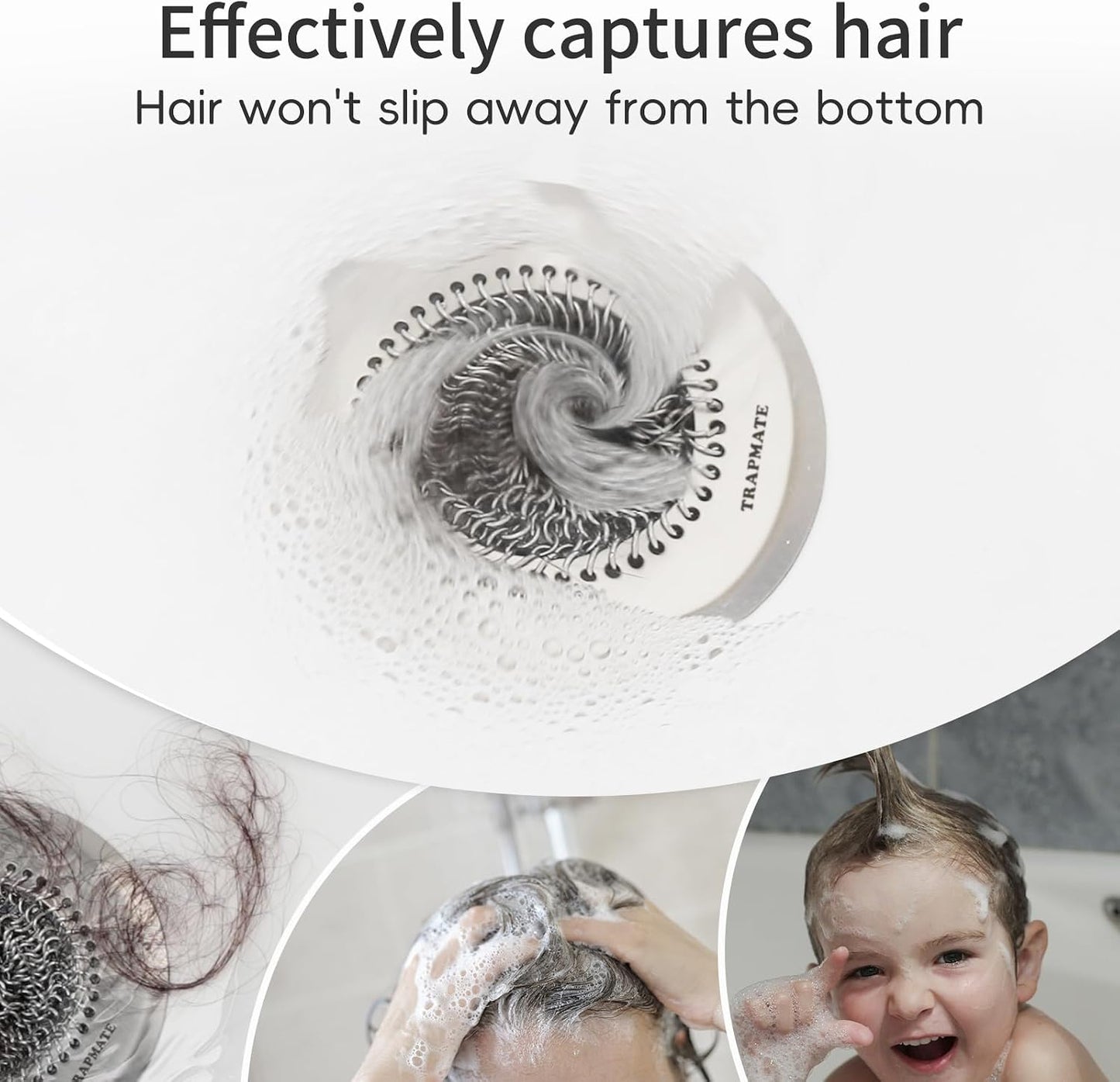 TRAPMATE Shower Drain Hair Catcher, 4.4" Easy Clean Bathtub Drain Hair Catcher, Anti-Slip Bath Tub Drain Protector, Upgraded 304 Stainless Steel Shower Sink Drain Cover for Bathroom (Patented Product)