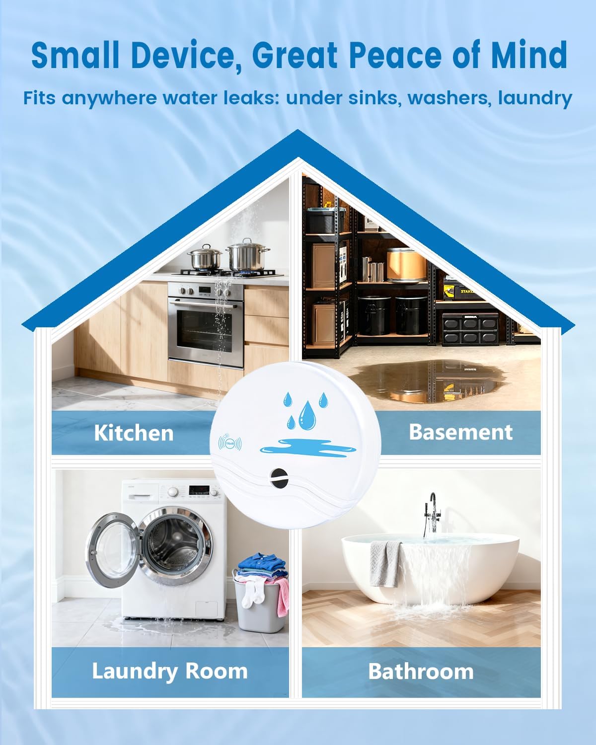 5 Pack Water Leak Detectors for Home, 100dB Waterproof Water Sensor Alarm Leak Detector for Basements, Bathrooms, Laundries, Sinks, and Windows(Battery Included)