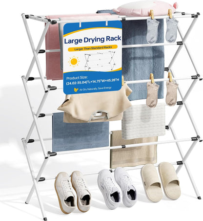 APEXCHASER Extra Large Clothes Drying Rack, Foldable & Extendable Laundry Rack with Adjustable Size (20.87"-35.43" L), Space-Saving, Rust-Resistant Frame for Indoor/Outdoor Use, White