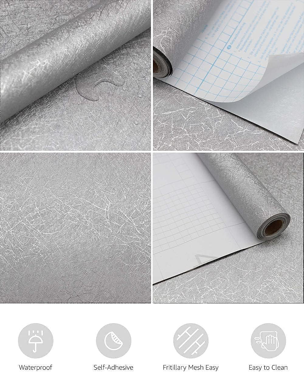 15.7" X 118" Black Silk Wallpaper Embossed Self Adhesive Peel and Stick Wallpaper Contact Paper Removable Waterproof Kitchen Vinyl Wrap Cabinet Furniture Textured Renter Friendly Wall Gift Paper
