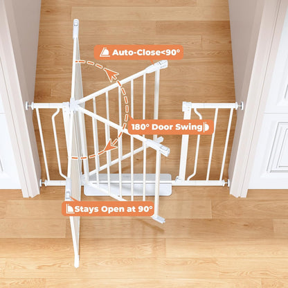 Baby Gate No Drilling, 29"-40" Auto Close Dog Gate Indoor for Doorways & Stairs, Pressure Mounted Adjustable Pet Gate, Easy Walk Through Child Gate for Children & Pets Stroller Friendly, White