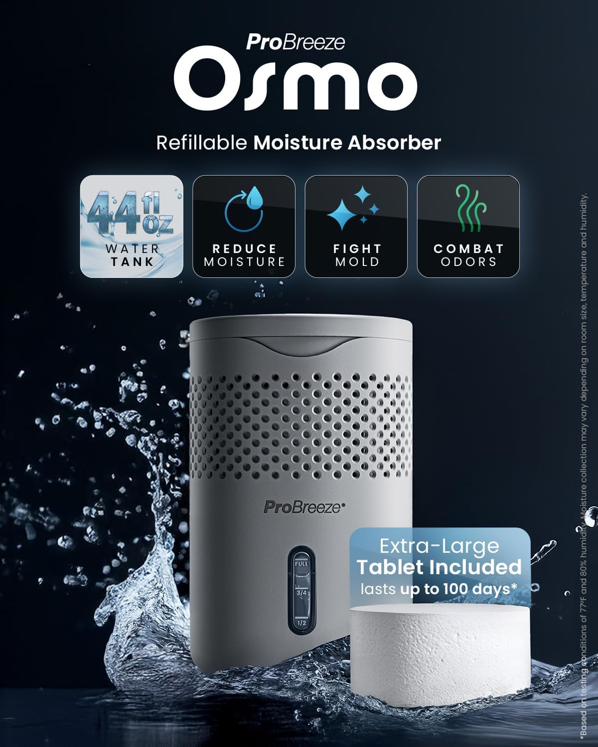 Pro Breeze Osmo Moisture Absorber, Silent & Refillable Dehumidifier for Home, Bedroom, Wardrobe and Bathroom,1.54lb Refillable Tablet, Non-Electric White