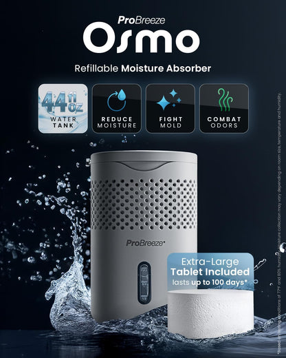 Pro Breeze Osmo Moisture Absorber, Silent & Refillable Dehumidifier for Home, Bedroom, Wardrobe and Bathroom,1.54lb Refillable Tablet, Non-Electric White