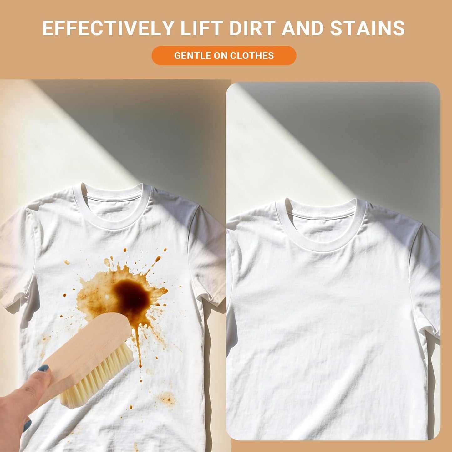 6 Pack Wood Laundry Brush, Soft Bristle Shoe Stain Remover Brushes Protable Multi Cleaning Brush with Long Handle for Clothes, Sneakers, Sole Scrubbing Stains Gentle on Fabrics (6)