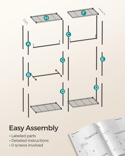 SONGMICS Heavy-Duty Clothes Rack, Garment Rack, Portable Closet, 68.7-Inch Wide Clothing Rack with Adjustable Mesh Shelves and Hanging Rails, Ink Black ULGR433B01