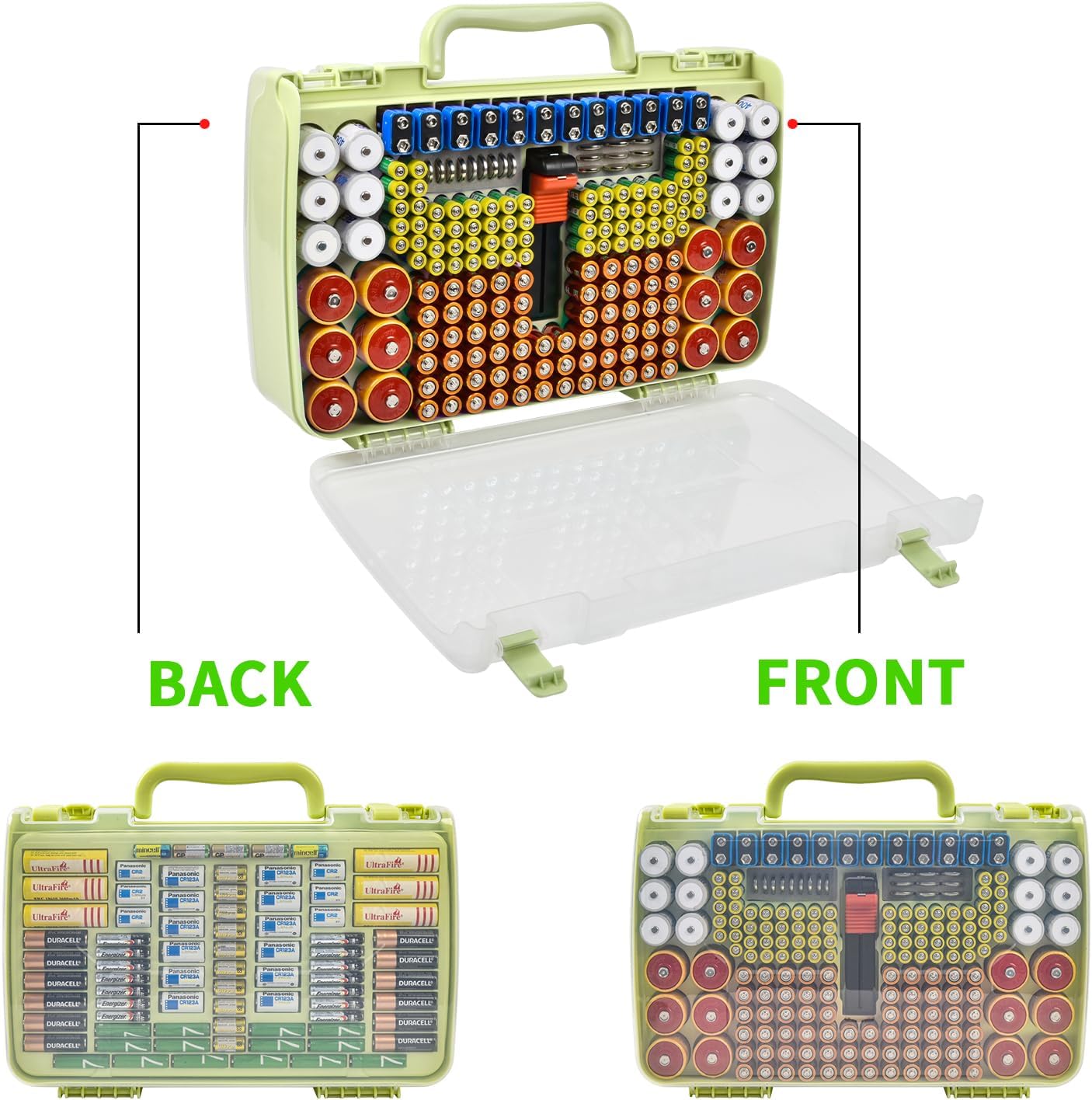 Battery Organizer Storage Case with Tester for 269 Batteries, Double Sides | Plastic, For AA AAA 4A C D Cell 9V 3V LR44 CR2 CR123 CR1632 18650 Button, Wall/Drawer, For Families/DIY/Home/Garage, Grey
