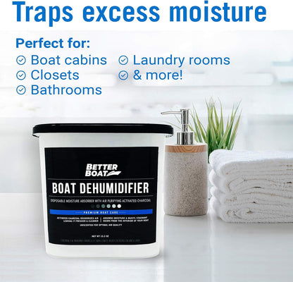Moisture Absorber with Activated Charcoal Dehumidifier Bucket, Unscented Odor Absorber for Closet Basement Bathroom Boat RV, Disposable No Refill - Better Boat