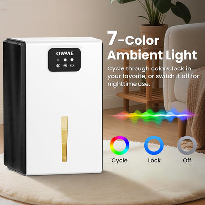 Dehumidifier, 1000 sq.ft Quiet Dehumidifiers for Home Bedroom Basement Bathroom with 95oz Water Tank, Sleep Mode, Auto Shut-Off 7 Colors LED Light, Black