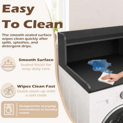 Royxen Laundry Countertop with 2-Tier Shelf Universal Fit, Washer and Dryer Countertop with Storage Space, Shelf Height 11.5 Inches, Solid Wood Core, Oak