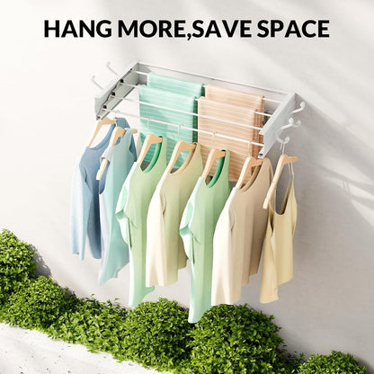 Foldable Wall Mounted Space-Saving Drying Rack, 23.5 In Rustproof Stainless Steel Laundry Hanger with 50 Lbs Heavy Duty Reinforced Rods for Wet Towels & Heavy Clothes, Fits Apartment Bathroom RV,White