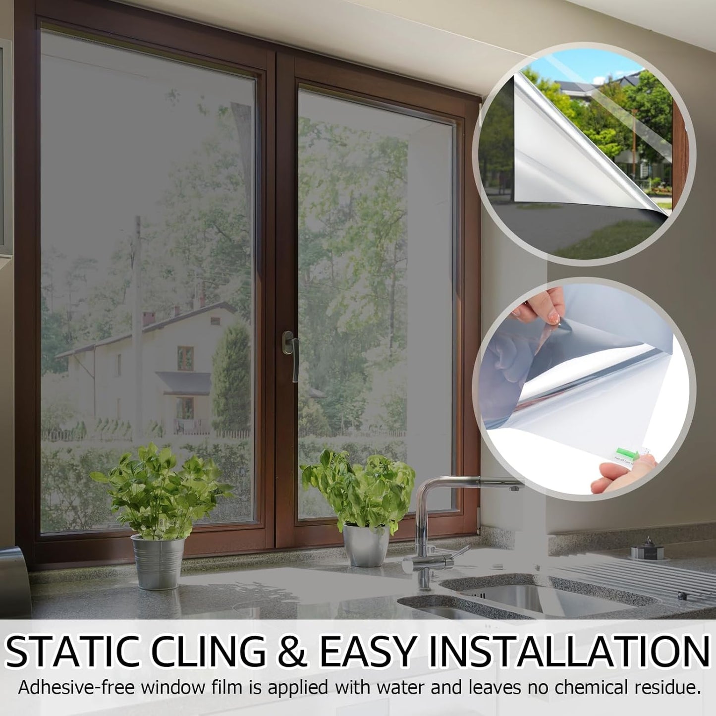 HIDBEA Frosted Window Privacy Film - Non Adhesive Static Cling Glass Stickers Sun UV Blocking Heat Control Door Covering Decals for Home Office, 23.6 x 78.7 Inch