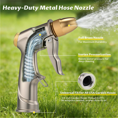 Lichamp Heavy Duty Garden Hose Nozzle Sprayer, Solid Metal High Pressure Water Nozzle with Adjustable Spray Patterns for Watering Plants, Lawns, Car Washing, Patio Cleaning, and Pet Care