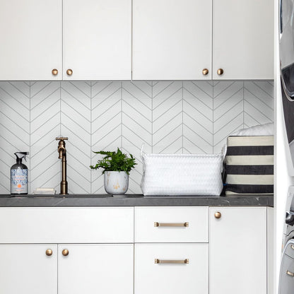 STICKGOO 10 Sheets Thicker Herringbone Peel and Stick Backsplash, 12.6”×9.7” Stick on Wall Tiles, Self Adhesive Tile Sticker for Kitchen Backsplash and Bathroom, White with Grey Grout