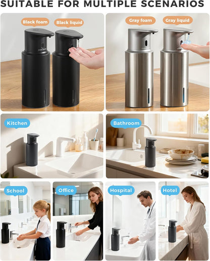 Automatic Liquid Soap Dispenser Touchless, 304 Stainless Steel Bottle Body &16.2oz/480ml Rechargeable, 3 Adjustable Liquid Levels, IPX7 Waterproof, for Kitchen Bathroom, Stainless Steel