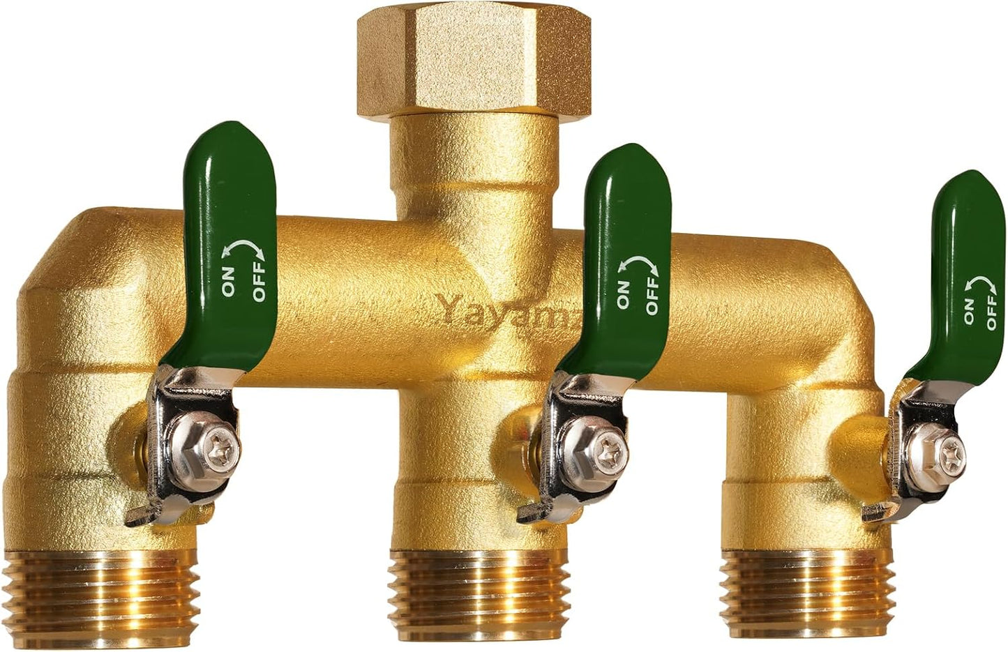 Garden Hose Splitter 3-Way, Heavy Duty Brass Hose Splitter | Outdoor Water Spigot Splitter, Full Flow, Long Handles, Shut-off Valves, Wide Spacing Fit Large Timer