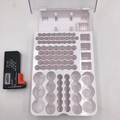 The Battery Storage Case,Organizer with Hinged Clear Cover, with Battery Tester, Holds 93 Batteries Various Sizes, Black, 500036371A2