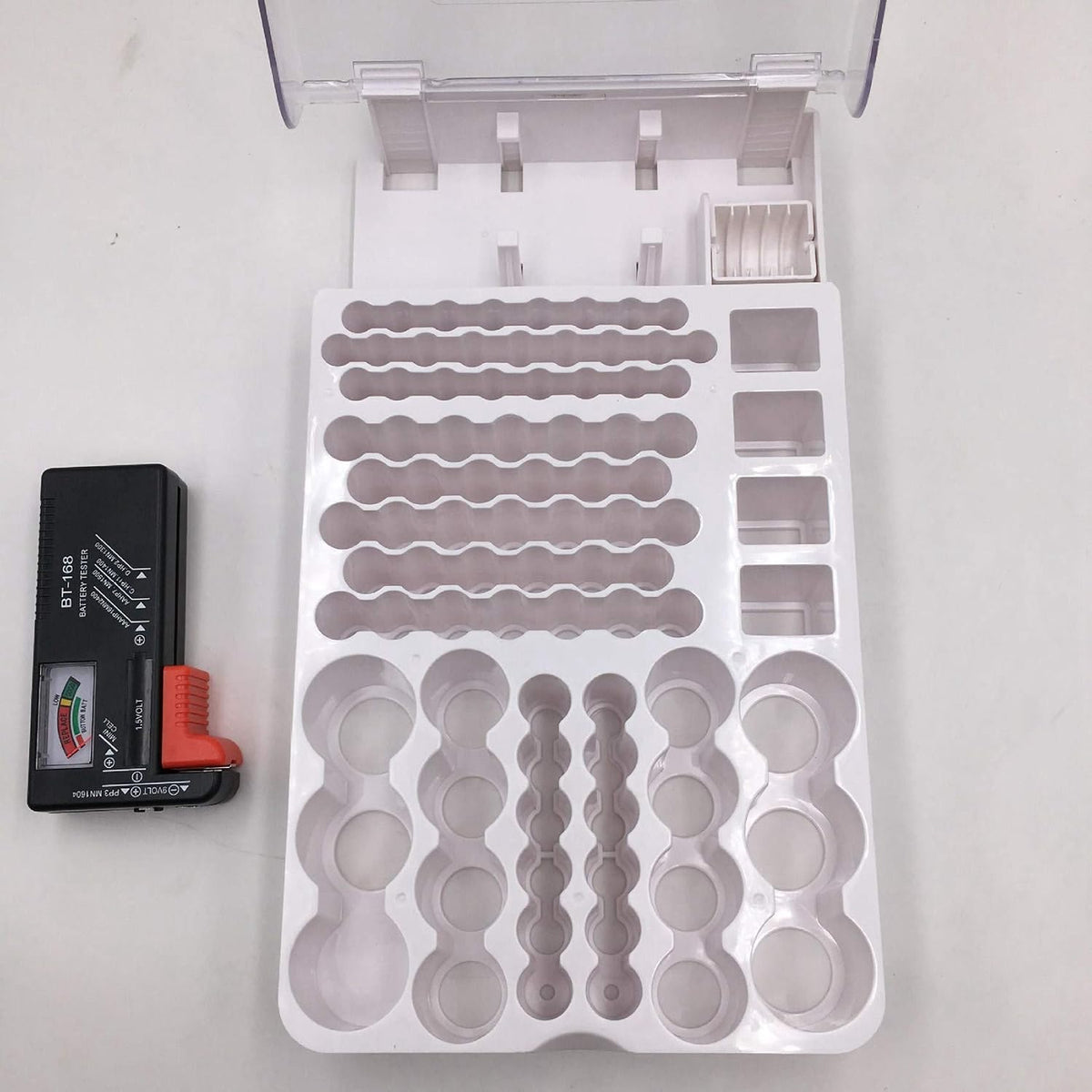 The Battery Storage Case,Organizer with Hinged Clear Cover, with Battery Tester, Holds 93 Batteries Various Sizes, Black