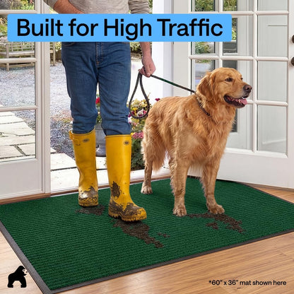GORILLA GRIP Waterproof Traffic Guard Door Mat, Heavy Duty Entryway Mats, Strong Backing Commercial Utility Rugs for Office Hallway, Garage Floor and Home, Low Profile Carpet Runner, 29x17, Black