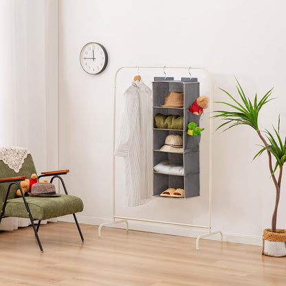 YOUDENOVA Hanging Closet Organizer, 4-Shelf Closet Hanging Storage Shelves, Grey